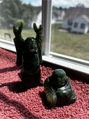 Jade Dark Green Laughing small  Buddha Figurines